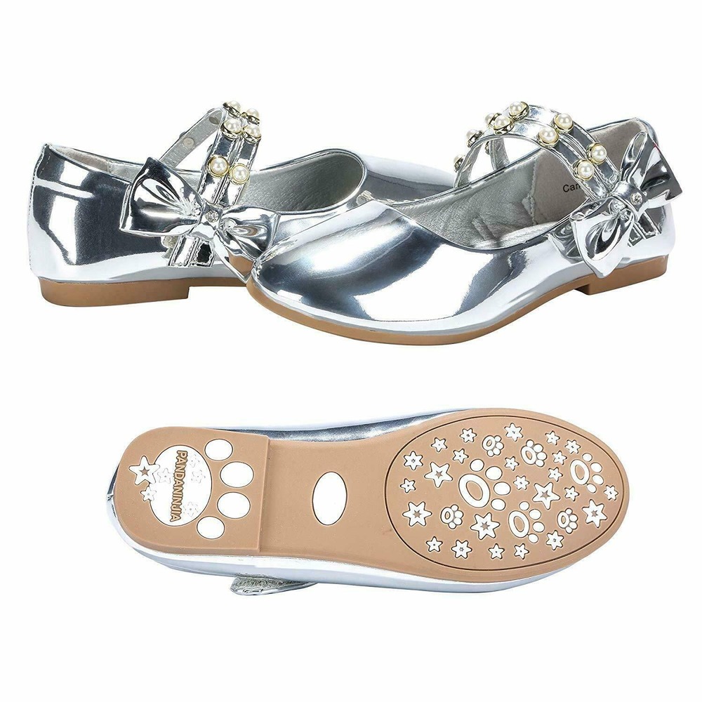 PANDANINJIA Girls Cheryl Princess SILVER PATENT MARY JANE Ballet Shoes Size 12